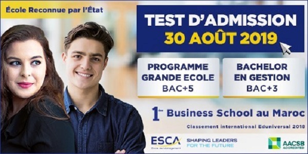 L'ESCA organise son test d'admission le 30 Août