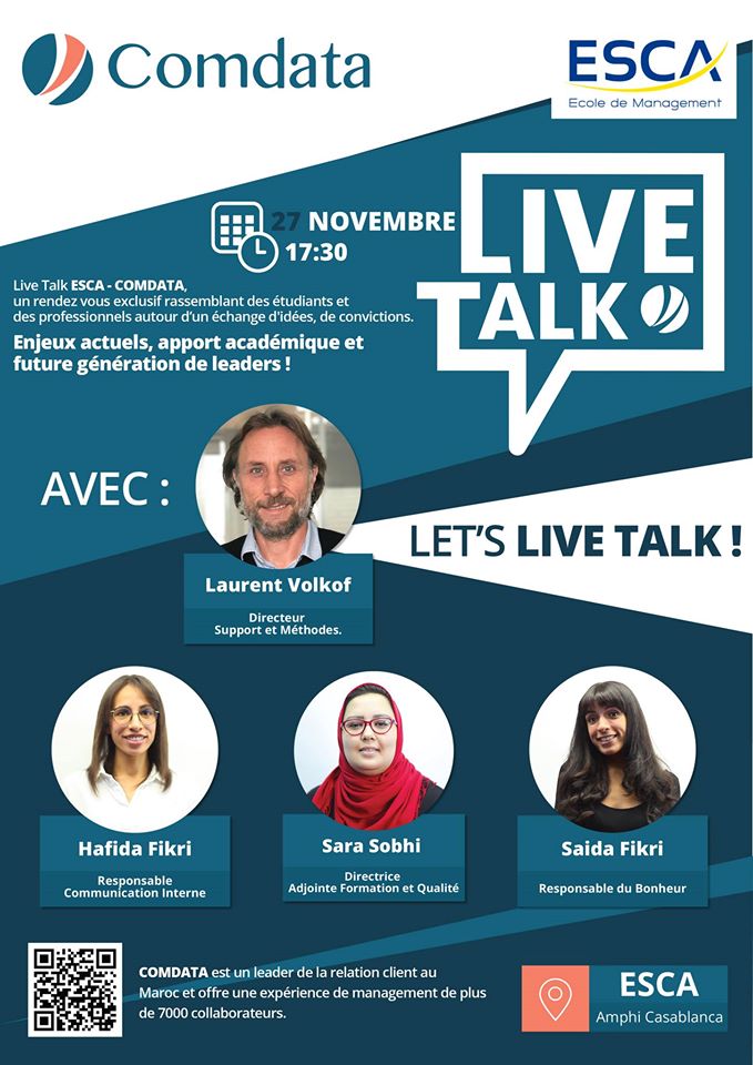 L'ESCA organise le 27 novembre un Live Talk en collaboration avec la société Comdata Group Maroc